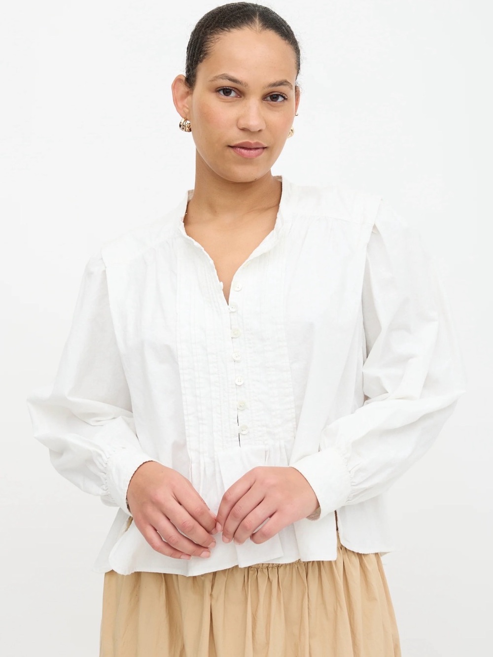 Isabel Marant White Pintucked Cotton Popover Blouse